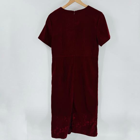 Vintage Petite Casuals Burgundy Faux Suede Embroidered Midi Dress PL Equestrian - Picture 3 of 11